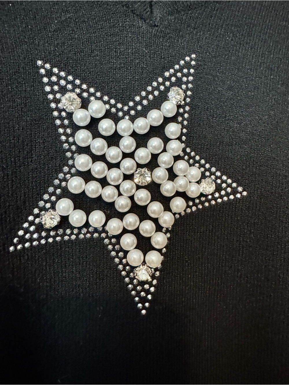 Ember Black Pearl Rhinestone Star Sweater L V-Neck Embellished Y2K Glam - Picture 3 of 8